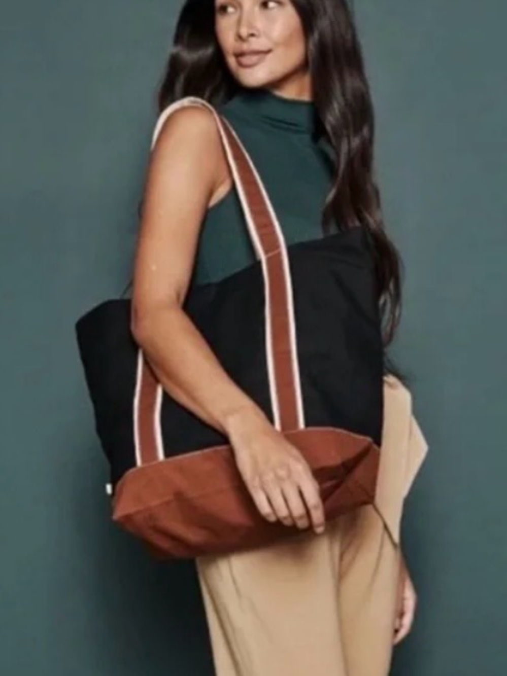 Summersalt Black &  Brown Open Top Tote • Beach Shopping Travel
